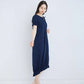 蘇文棉泡泡袖夏日洋裝 典雅藍